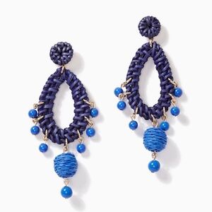 NEW raffia rattan earrings chandelier drop bead earring alba blue Lilly Pulitzer
